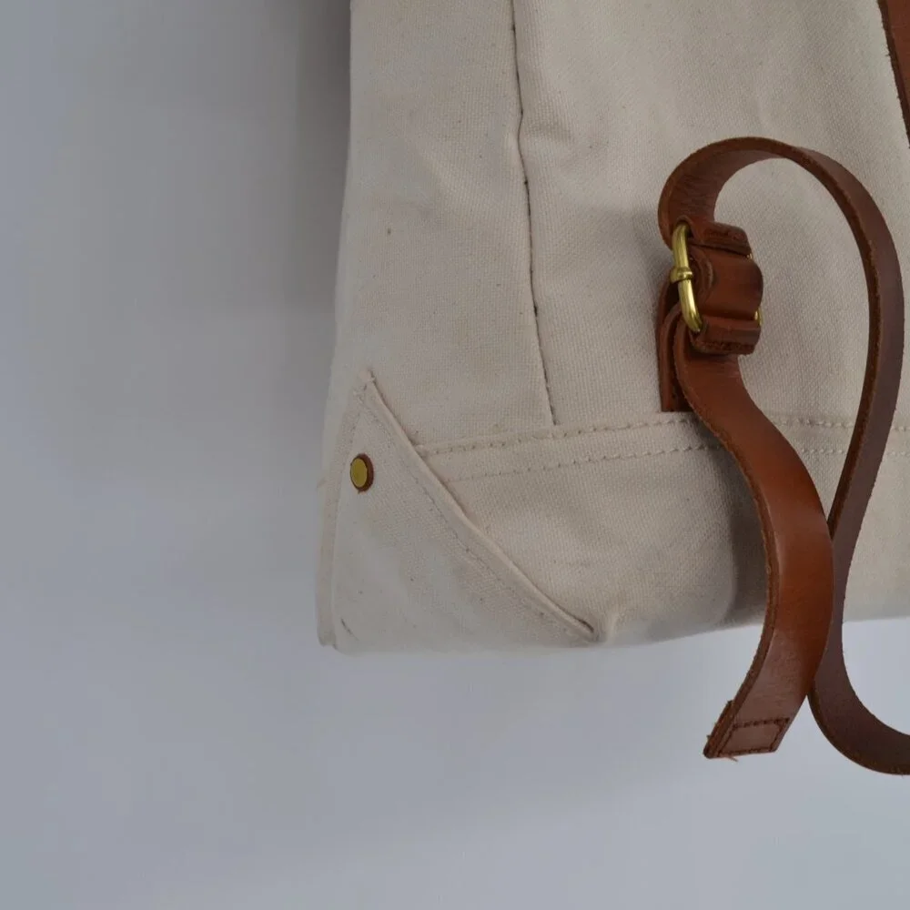 Madewell The Charleston Backpack in Beige Vintage Canvas Italian Leather Trim